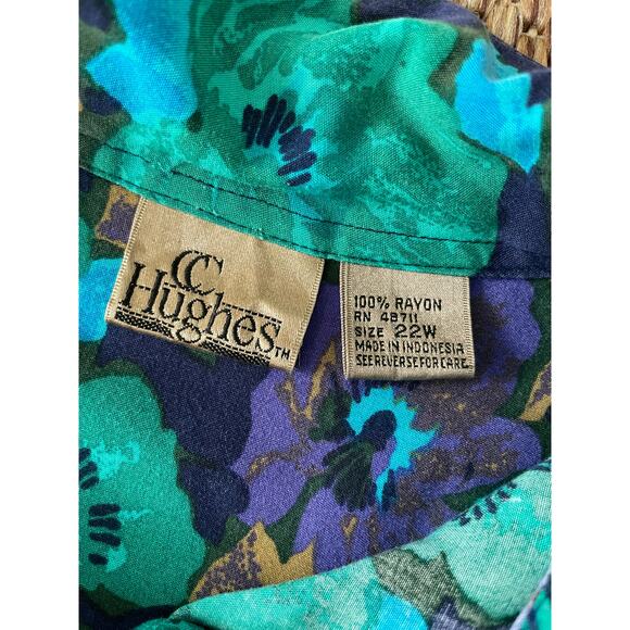 C C Hughes Floral Green and Purple Print Blouse SZ 22W - Picture 4 of 7